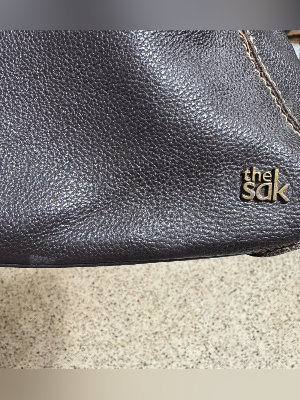 The Sak Dark Brown Pebbled Leather Handbag‎ Purse Contrast Stitching Minimalist - Picture 12 of 12